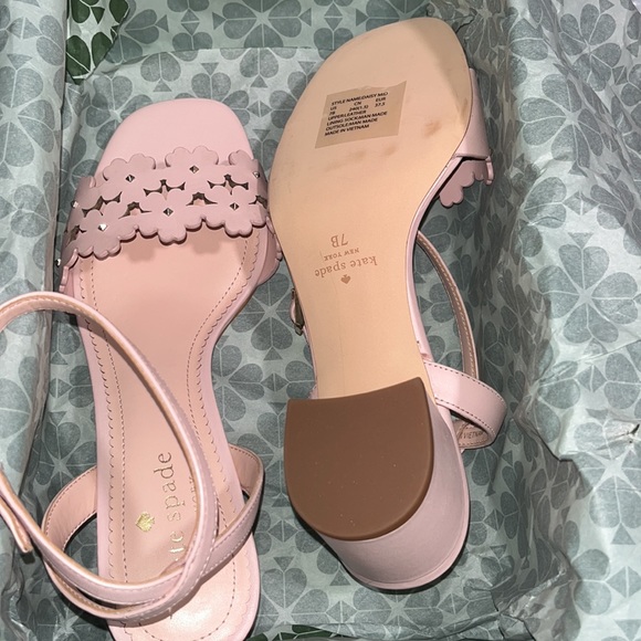 ♠️kate spade Daisy Floral 100% Cow Leather Mid Sandals, Rose Smoke Pink NIB - Picture 10 of 13